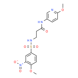 ChemSpider 2D Image | N~3~-[(4-Methoxy-3-nitrophenyl)sulfonyl]-N-(6-methoxy-3-pyridinyl)-beta-alaninamide | C16H18N4O7S