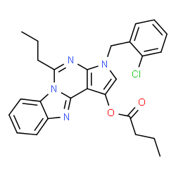 ChemSpider 2D Image | 3-(2-Chlorobenzyl)-5-propyl-3H-pyrrolo[2',3':4,5]pyrimido[1,6-a]benzimidazol-1-yl butyrate | C26H25ClN4O2