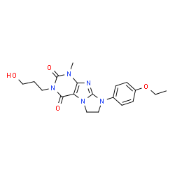ChemSpider 2D Image | 8-(4-Ethoxyphenyl)-3-(3-hydroxypropyl)-1-methyl-7,8-dihydro-1H-imidazo[2,1-f]purine-2,4(3H,6H)-dione | C19H23N5O4