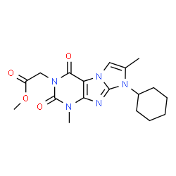 ChemSpider 2D Image | Methyl (8-cyclohexyl-1,7-dimethyl-2,4-dioxo-1,2,4,8-tetrahydro-3H-imidazo[2,1-f]purin-3-yl)acetate | C18H23N5O4