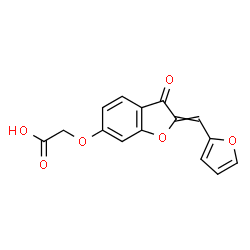 ChemSpider 2D Image | {[2-(2-Furylmethylene)-3-oxo-2,3-dihydro-1-benzofuran-6-yl]oxy}acetic acid | C15H10O6