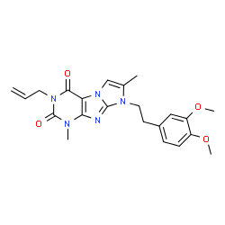 ChemSpider 2D Image | 3-Allyl-8-[2-(3,4-dimethoxyphenyl)ethyl]-1,7-dimethyl-1H-imidazo[2,1-f]purine-2,4(3H,8H)-dione | C22H25N5O4