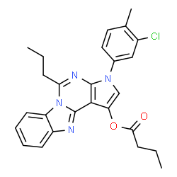 ChemSpider 2D Image | 3-(3-Chloro-4-methylphenyl)-5-propyl-3H-pyrrolo[2',3':4,5]pyrimido[1,6-a]benzimidazol-1-yl butyrate | C26H25ClN4O2