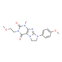 ChemSpider 2D Image | 3-(2-Methoxyethyl)-8-(4-methoxyphenyl)-1-methyl-7,8-dihydro-1H-imidazo[2,1-f]purine-2,4(3H,6H)-dione | C18H21N5O4