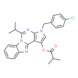 ChemSpider 2D Image | 3-(4-Chlorobenzyl)-5-isopropyl-3H-pyrrolo[2',3':4,5]pyrimido[1,6-a]benzimidazol-1-yl 2-methylpropanoate | C26H25ClN4O2