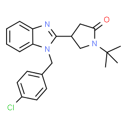 ChemSpider 2D Image | 1-tert-Butyl-4-[1-(4-chloro-benzyl)-1H-benzoimidazol-2-yl]-pyrrolidin-2-one | C22H24ClN3O