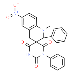 ChemSpider 2D Image | 1'-Methyl-6'-nitro-1,2'-diphenyl-1',4'-dihydro-2H,2'H-spiro[pyrimidine-5,3'-quinoline]-2,4,6(1H,3H)-trione | C25H20N4O5