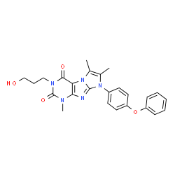 ChemSpider 2D Image | 3-(3-Hydroxypropyl)-1,6,7-trimethyl-8-(4-phenoxyphenyl)-1H-imidazo[2,1-f]purine-2,4(3H,8H)-dione | C25H25N5O4
