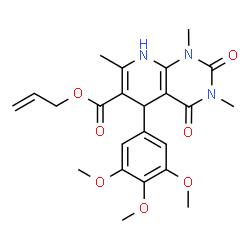 ChemSpider 2D Image | Allyl 1,3,7-trimethyl-2,4-dioxo-5-(3,4,5-trimethoxyphenyl)-1,2,3,4,5,8-hexahydropyrido[2,3-d]pyrimidine-6-carboxylate | C23H27N3O7