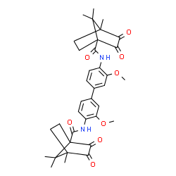ChemSpider 2D Image | N,N'-(3,3'-Dimethoxy-4,4'-biphenyldiyl)bis(4,7,7-trimethyl-2,3-dioxobicyclo[2.2.1]heptane-1-carboxamide) | C36H40N2O8