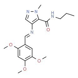 ChemSpider 2D Image | 1-Methyl-N-propyl-4-[(E)-(2,4,5-trimethoxybenzylidene)amino]-1H-pyrazole-5-carboxamide | C18H24N4O4