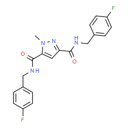 ChemSpider 2D Image | N,N'-Bis(4-fluorobenzyl)-1-methyl-1H-pyrazole-3,5-dicarboxamide | C20H18F2N4O2