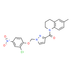 ChemSpider 2D Image | {1-[(2-Chloro-4-nitrophenoxy)methyl]-1H-pyrazol-3-yl}(6-methyl-3,4-dihydro-1(2H)-quinolinyl)methanone | C21H19ClN4O4