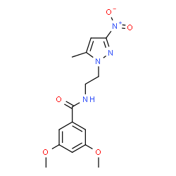ChemSpider 2D Image | 3,5-Dimethoxy-N-[2-(5-methyl-3-nitro-1H-pyrazol-1-yl)ethyl]benzamide | C15H18N4O5