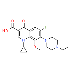 ChemSpider 2D Image | 1-Cyclopropyl-7-(4-ethyl-1-piperazinyl)-6-fluoro-8-methoxy-4-oxo-1,4-dihydro-3-quinolinecarboxylic acid | C20H24FN3O4