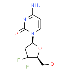 ChemSpider 2D Image | 4-Amino-1-[(2S,5S)-4,4-difluoro-5-(hydroxymethyl)tetrahydro-2-furanyl]-2(1H)-pyrimidinone | C9H11F2N3O3