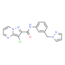ChemSpider 2D Image | 3-Chloro-N-[3-(1H-pyrazol-1-ylmethyl)phenyl]pyrazolo[1,5-a]pyrimidine-2-carboxamide | C17H13ClN6O