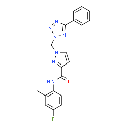 ChemSpider 2D Image | N-(4-Fluoro-2-methylphenyl)-1-[(5-phenyl-2H-tetrazol-2-yl)methyl]-1H-pyrazole-3-carboxamide | C19H16FN7O