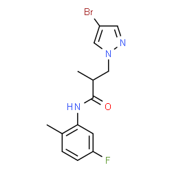 ChemSpider 2D Image | 3-(4-Bromo-1H-pyrazol-1-yl)-N-(5-fluoro-2-methylphenyl)-2-methylpropanamide | C14H15BrFN3O
