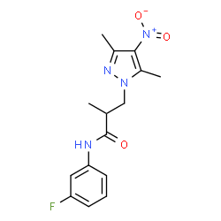 ChemSpider 2D Image | 3-(3,5-Dimethyl-4-nitro-1H-pyrazol-1-yl)-N-(3-fluorophenyl)-2-methylpropanamide | C15H17FN4O3