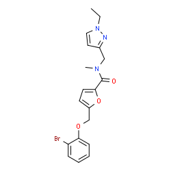 ChemSpider 2D Image | 5-[(2-Bromophenoxy)methyl]-N-[(1-ethyl-1H-pyrazol-3-yl)methyl]-N-methyl-2-furamide | C19H20BrN3O3