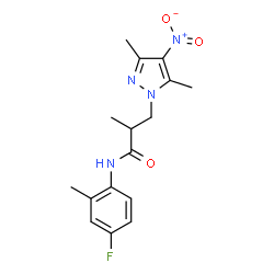 ChemSpider 2D Image | 3-(3,5-Dimethyl-4-nitro-1H-pyrazol-1-yl)-N-(4-fluoro-2-methylphenyl)-2-methylpropanamide | C16H19FN4O3