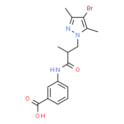 ChemSpider 2D Image | 3-{[3-(4-Bromo-3,5-dimethyl-1H-pyrazol-1-yl)-2-methylpropanoyl]amino}benzoic acid | C16H18BrN3O3