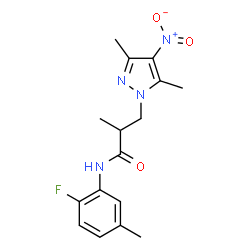 ChemSpider 2D Image | 3-(3,5-Dimethyl-4-nitro-1H-pyrazol-1-yl)-N-(2-fluoro-5-methylphenyl)-2-methylpropanamide | C16H19FN4O3