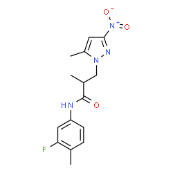 ChemSpider 2D Image | N-(3-Fluoro-4-methylphenyl)-2-methyl-3-(5-methyl-3-nitro-1H-pyrazol-1-yl)propanamide | C15H17FN4O3