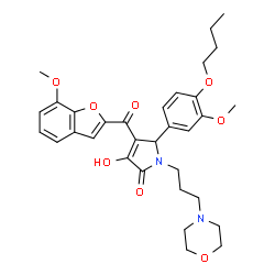 ChemSpider 2D Image | 5-(4-Butoxy-3-methoxyphenyl)-3-hydroxy-4-[(7-methoxy-1-benzofuran-2-yl)carbonyl]-1-[3-(4-morpholinyl)propyl]-1,5-dihydro-2H-pyrrol-2-one | C32H38N2O8