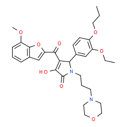 ChemSpider 2D Image | 5-(3-Ethoxy-4-propoxyphenyl)-3-hydroxy-4-[(7-methoxy-1-benzofuran-2-yl)carbonyl]-1-[3-(4-morpholinyl)propyl]-1,5-dihydro-2H-pyrrol-2-one | C32H38N2O8