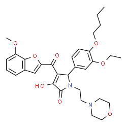 ChemSpider 2D Image | 5-(4-Butoxy-3-ethoxyphenyl)-3-hydroxy-4-[(7-methoxy-1-benzofuran-2-yl)carbonyl]-1-[2-(4-morpholinyl)ethyl]-1,5-dihydro-2H-pyrrol-2-one | C32H38N2O8