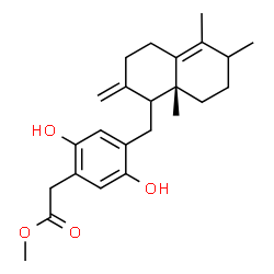 ChemSpider 2D Image | Methyl (2,5-dihydroxy-4-{[(8aR)-5,6,8a-trimethyl-2-methylene-1,2,3,4,6,7,8,8a-octahydro-1-naphthalenyl]methyl}phenyl)acetate | C24H32O4