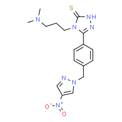 ChemSpider 2D Image | 4H-1,2,4-triazole-3-thiol, 4-[3-(dimethylamino)propyl]-5-[4-[(4-nitro-1H-pyrazol-1-yl)methyl]phenyl]- | C17H21N7O2S