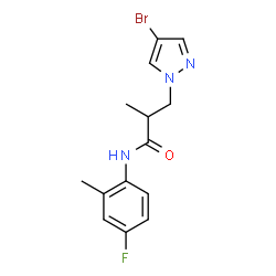 ChemSpider 2D Image | 3-(4-Bromo-1H-pyrazol-1-yl)-N-(4-fluoro-2-methylphenyl)-2-methylpropanamide | C14H15BrFN3O