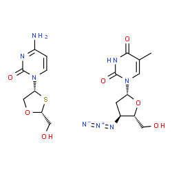 ChemSpider 2D Image | 3'-Azido-3'-deoxythymidine - 4-amino-1-[(2R,4R)-2-(hydroxymethyl)-1,3-oxathiolan-4-yl]-2(1H)-pyrimidinone (1:1) | C18H24N8O7S