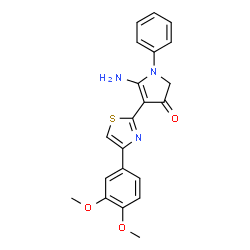 ChemSpider 2D Image | 5-Amino-4-[4-(3,4-dimethoxy-phenyl)-thiazol-2-yl]-1-phenyl-1,2-dihydro-pyrrol-3-one | C21H19N3O3S