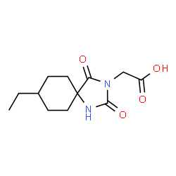 ChemSpider 2D Image | (8-Ethyl-2,4-dioxo-1,3-diazaspiro[4.5]dec-3-yl)acetic acid | C12H18N2O4