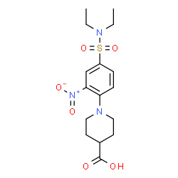 ChemSpider 2D Image | 1-[4-(Diethylsulfamoyl)-2-nitrophenyl]-4-piperidinecarboxylic acid | C16H23N3O6S