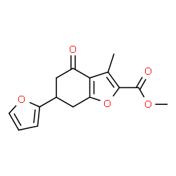 ChemSpider 2D Image | Methyl 6-(2-furyl)-3-methyl-4-oxo-4,5,6,7-tetrahydro-1-benzofuran-2-carboxylate | C15H14O5