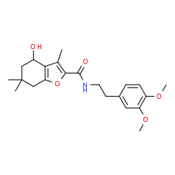 ChemSpider 2D Image | N-[2-(3,4-Dimethoxyphenyl)ethyl]-4-hydroxy-3,6,6-trimethyl-4,5,6,7-tetrahydro-1-benzofuran-2-carboxamide | C22H29NO5