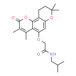 ChemSpider 2D Image | N-Isobutyl-2-[(3,4,8,8-tetramethyl-2-oxo-9,10-dihydro-2H,8H-pyrano[2,3-f]chromen-5-yl)oxy]acetamide | C22H29NO5