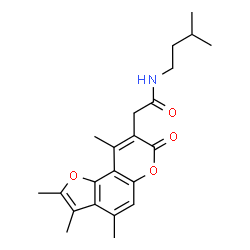 ChemSpider 2D Image | N-(3-Methylbutyl)-2-(2,3,4,9-tetramethyl-7-oxo-7H-furo[2,3-f]chromen-8-yl)acetamide | C22H27NO4