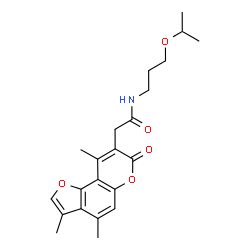 ChemSpider 2D Image | N-(3-Isopropoxypropyl)-2-(3,4,9-trimethyl-7-oxo-7H-furo[2,3-f]chromen-8-yl)acetamide | C22H27NO5