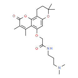ChemSpider 2D Image | N-[3-(Dimethylamino)propyl]-2-[(3,4,8,8-tetramethyl-2-oxo-9,10-dihydro-2H,8H-pyrano[2,3-f]chromen-5-yl)oxy]acetamide | C23H32N2O5