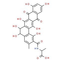 ChemSpider 2D Image | N-[(1,5,6,7,9,11,14-Heptahydroxy-3-methyl-8,13-dioxo-5,6,8,13-tetrahydrobenzo[a]tetracen-2-yl)carbonyl]alanine | C27H21NO12