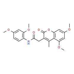 ChemSpider 2D Image | 2-(5,7-Dimethoxy-4-methyl-2-oxo-2H-chromen-3-yl)-N-(2,4-dimethoxyphenyl)acetamide | C22H23NO7