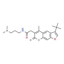 ChemSpider 2D Image | N-[3-(Dimethylamino)propyl]-2-[5-methyl-3-(2-methyl-2-propanyl)-7-oxo-7H-furo[3,2-g]chromen-6-yl]acetamide | C23H30N2O4