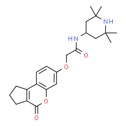 ChemSpider 2D Image | 2-[(4-Oxo-1,2,3,4-tetrahydrocyclopenta[c]chromen-7-yl)oxy]-N-(2,2,6,6-tetramethyl-4-piperidinyl)acetamide | C23H30N2O4