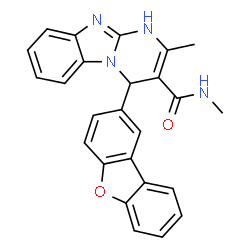 ChemSpider 2D Image | 4-(Dibenzo[b,d]furan-2-yl)-N,2-dimethyl-1,4-dihydropyrimido[1,2-a]benzimidazole-3-carboxamide | C25H20N4O2